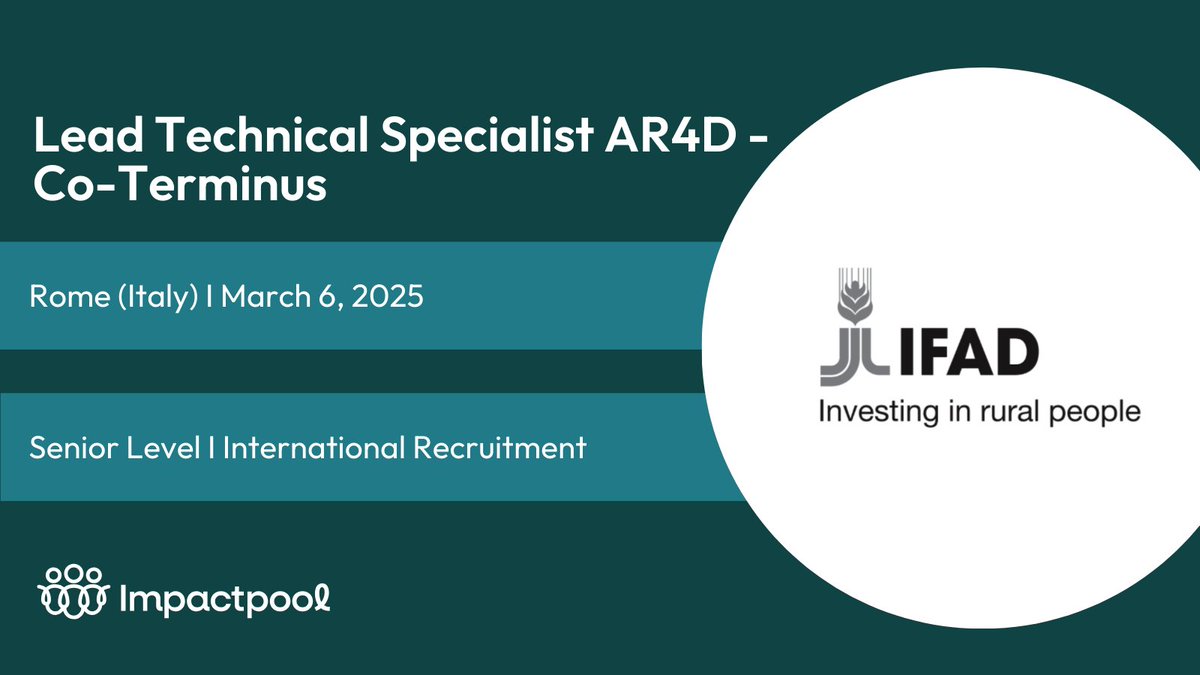 Join IFAD as a Lead Technical Specialist!

You will be responsible for the management of the Agriculture Research for Development (AR4D) programmes mainly supported by EU. 

Learn more about the role and apply by March 6: bit.ly/3Xax1gx