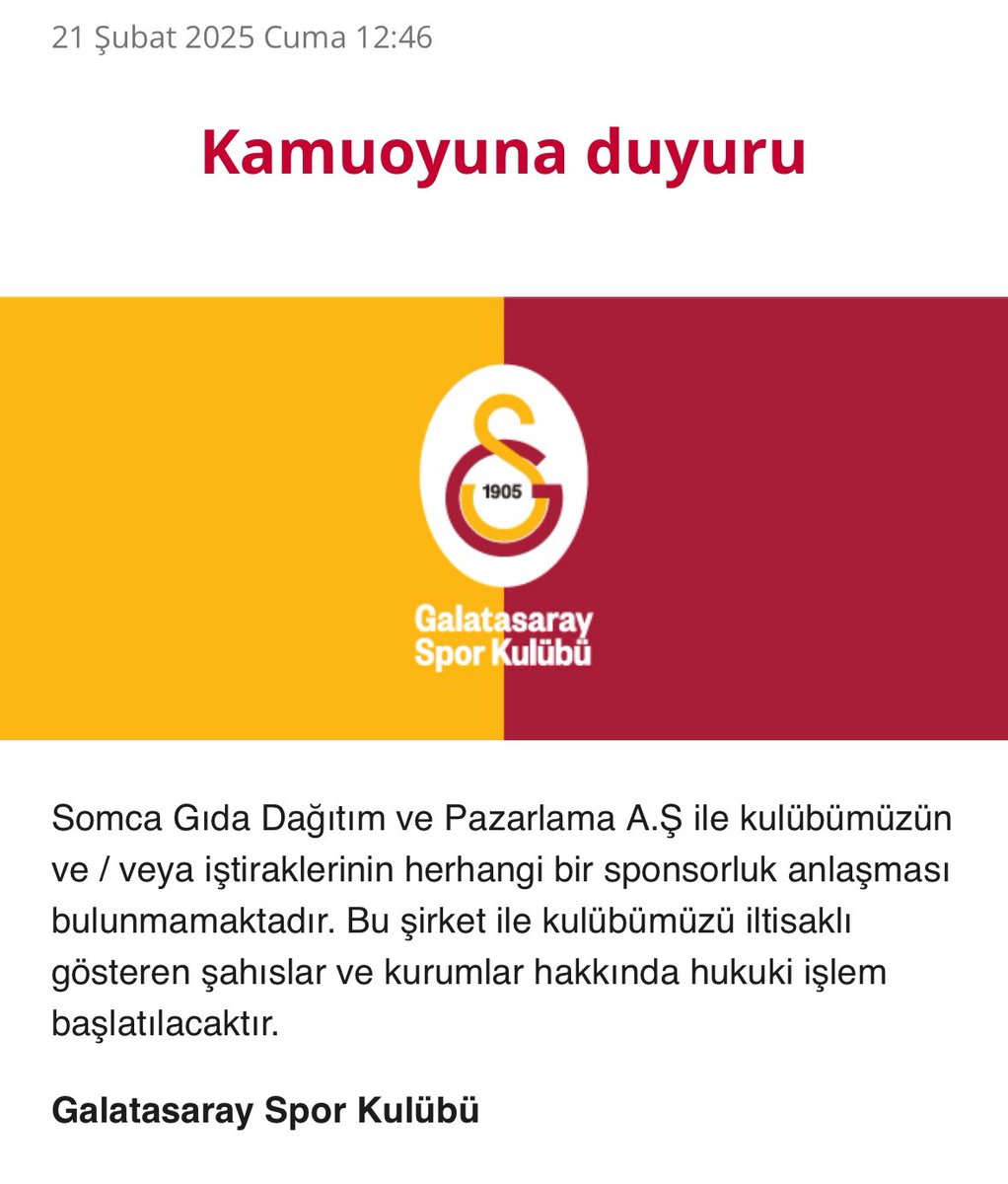 ajansfenercom's tweet photo. Galatasaray, Maydonoz Döner ile herhangi bir sponsorluk anlaşması bulunmadığını açıkladı. https://t.co/rEJVLC0gmz