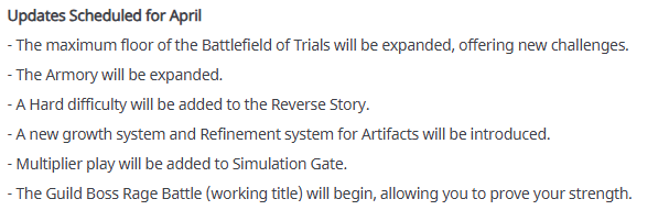 SLANewsEN's tweet photo. The Developers have listed their scheduled updates for April which can be seen below ⬇️

#SoloLeveling #SoloLevelingArise #SoloLevelinggame #俺アラ https://t.co/wzojQf9la4