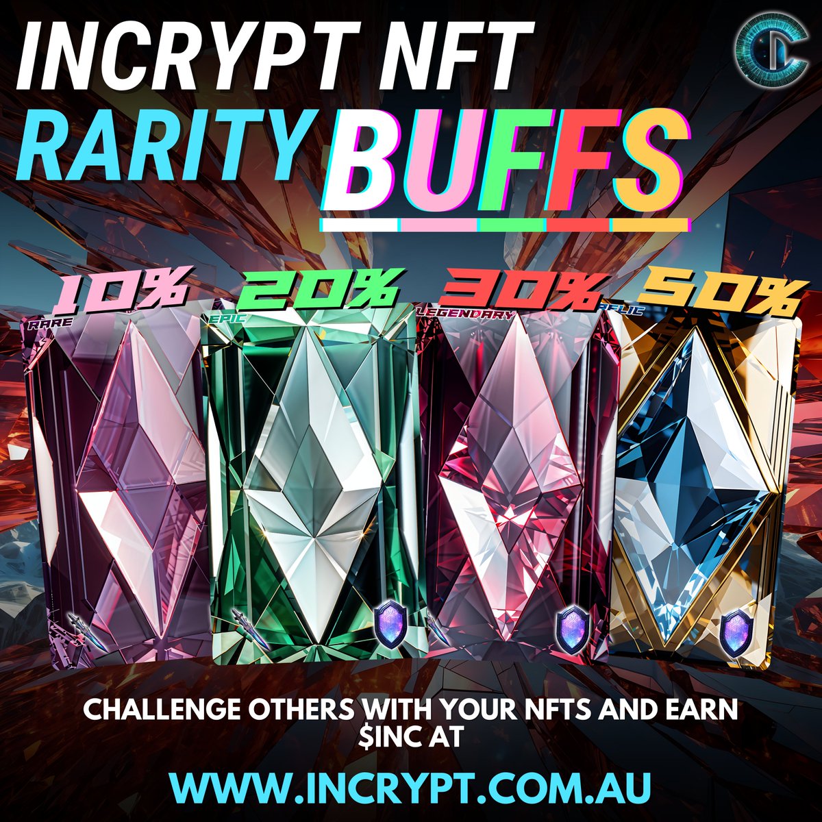 IncryptNFT's tweet image. 🔥 Incrypt NFT Rarity Multipliers – Strength in Rarity! 🔥

Each Incrypt character’s attack &amp;amp; defence scales with rarity:
🔹 Rare ➝ +10%
🔹 Epic ➝ +20%
🔹 Legendary ➝ +30%
🔹 Relic ➝ +50%

Higher rarity means stronger cards—will you build the ultimate deck? 💎

#Incrypt