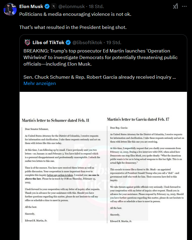 Nun werden Oppositionspolitiker unter Terrorismusverdacht gestellt. Es ist zu schön, nicht? #Musk #Trump