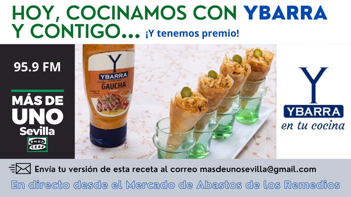HOY MAS DE UNO SEVILLA, en directo desde el espacio de cocina que <a href="/GrupoYbarra/">Ybarra</a> tiene en el mercado de los Remedios. Gana un pack de regalos enviándonos tu versión personalizada de esta receta. ⬇️ Tienes hasta las 13 horas! 

👨‍🍳instagram.com/reel/DDfajTPoD…