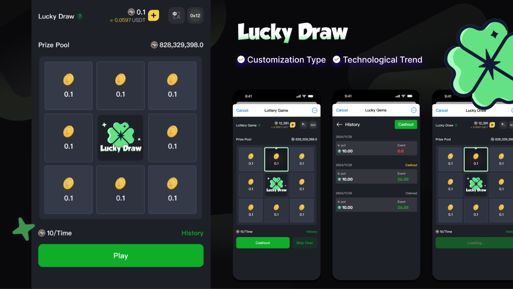 RuleOSEco's tweet photo. 💥The new RuleOS template 'Lucky Draw' has been launched.
🎰Introducti：There are eight surprises hidden in a nine - square grid. Each grid contains a bonus ranging from 0 to 100 USDT. After a player pays 10 USDT, the system randomly selects and opens one grid. The amount of USDT displayed in the opened grid is the bonus the player receives. 
👉Trial: https://t.co/iZgQKErP2b