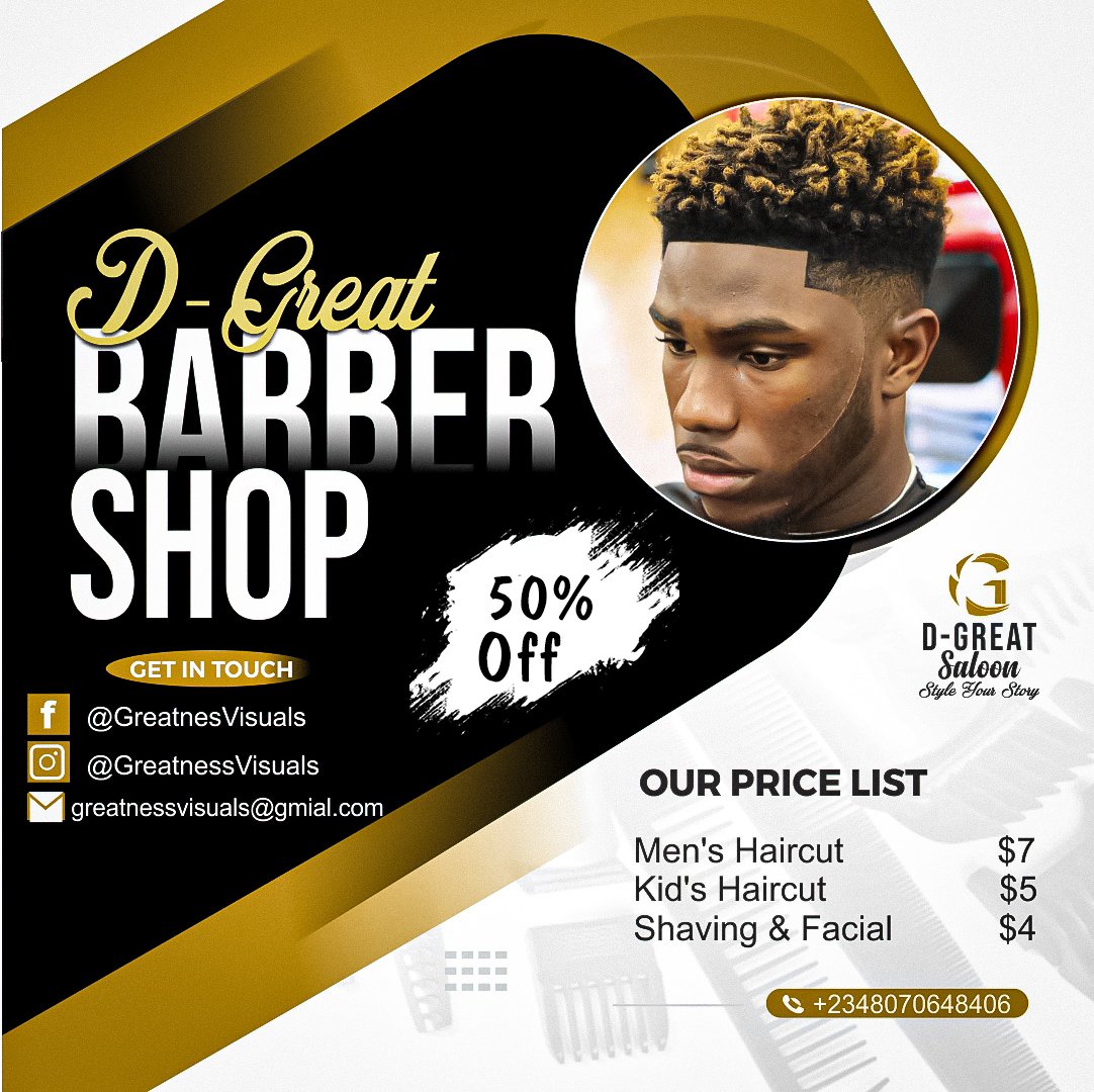 GreatnesOsawaru's tweet image. GREATNESS DESIGN CHALLENGE

DAY 21 - BarberShop Poster

Design drops daily at 12:00 PM WAT
📌 Like, Share, Follow &amp;amp; Comment to support!
🚀 Stay tuned for more creative designs!
#GreatnessDesignChallenge #designshowcase #creativeposter #GreatnessVisuals
#likesharefollowcomment