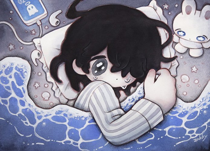 「「ただ眠るだけ」20250221F4(333×242mm)水彩紙、透明水彩、アク」|zukkyのイラスト