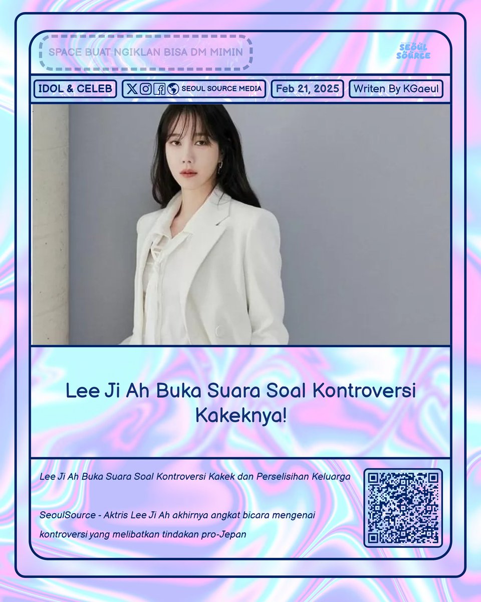 kpopdankdramaid's tweet image. Lee Ji Ah Buka Suara Soal Kontroversi Aksi Pro-Jepang Kakeknya: #MasaLaluKelam #TanggungJawabKeturunan #PermohonanMaaf

 Selengkapnya ssmedia.my.id/2025/02/21/lee…
-K.Gaeul