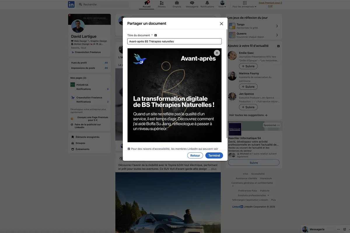 davidlartigue's tweet photo. 🚀 Le carrousel LinkedIn, un outil puissant pour faire tourner les têtes ! 📑

Suivez mon guide étape par étape pour concevoir un carrousel LinkedIn efficace ! 🎨📈

🔗 À découvrir ici 👉 https://t.co/CQFPXFKFk0

#carrousellinkedin #creationdecontenu #personalbranding https://t.co/T5et2VLz5f