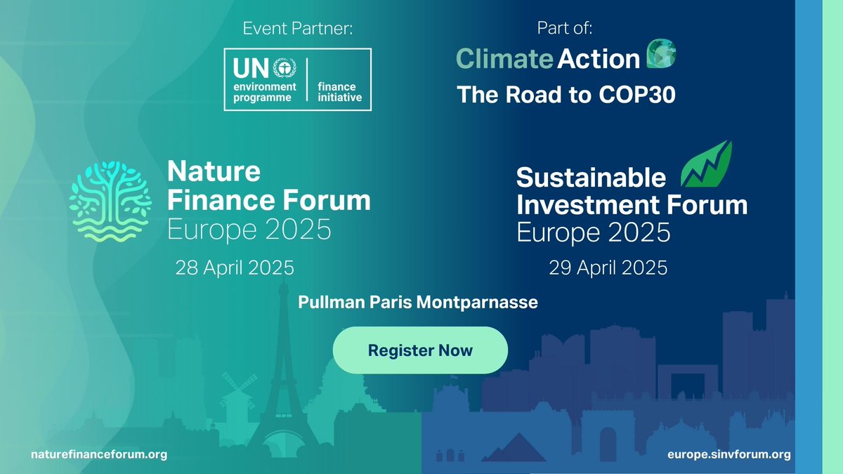 UNEP Finance Initiative (UNEP FI) (@unep_fi) on Twitter photo UNEP FI and <a href="/Climate_Action_/">Climate Action</a> are excited to announce that the inaugural Nature Finance Forum will take place alongside the Sustainable Investment Forum Europe to accelerate the transition towards a low carbon and nature positive economy. Find out more: ow.ly/B91R50V48Kv UNEP FI and <a href="/Climate_Action_/">Climate Action</a> are excited to announce that the inaugural Nature Finance Forum will take place alongside the Sustainable Investment Forum Europe to accelerate the transition towards a low carbon and nature positive economy. Find out more: ow.ly/B91R50V48Kv