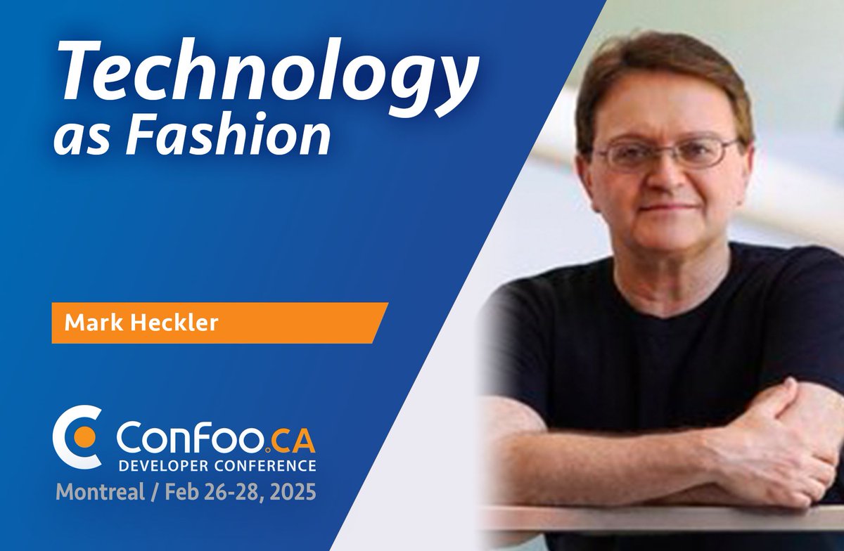 ConFoo Developer Conference (@confooca) on Twitter photo 🔥 Next Friday Closing keynote!
Don’t miss the grand finale! 🎤🔚 confoo.ca
Technology as Fashion: Faded Fads & Flipped Scripts
<a href="/mkheck/">Mark⚡️Heckler 🤖🛩️</a> explores past tech fads & today’s trends what lasts, what fades, and what’s next.buff.ly/3EL8nMS 🔥 Next Friday Closing keynote!
Don’t miss the grand finale! 🎤🔚 confoo.ca
Technology as Fashion: Faded Fads & Flipped Scripts
<a href="/mkheck/">Mark⚡️Heckler 🤖🛩️</a> explores past tech fads & today’s trends what lasts, what fades, and what’s next.buff.ly/3EL8nMS