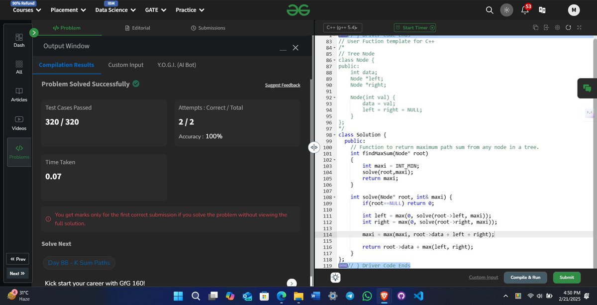 itz_manuv's tweet image. Day 87 of the #GFG160 Challenge is here! Continuing my exciting journey of 160 days dedicated to sharpening problem-solving skills and tackling challenges on GeeksforGeeks💻📷
@geeksforgeeks
gfgcdn.com/tu/TV3 #gfg160 #geekstreak2024 #codinglife
