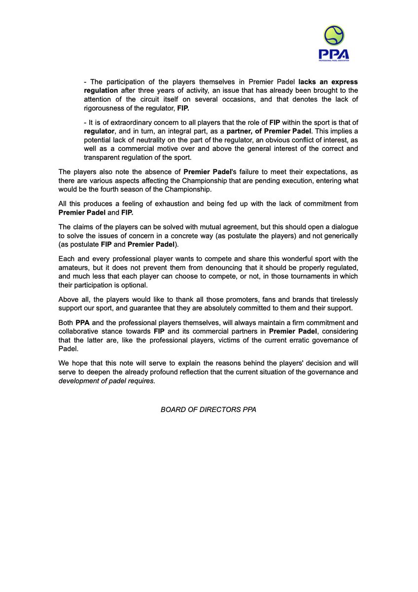 PPA | Professional Padel Association (@ppa_padel) on Twitter photo OFFICIAL STATEMENT 🚨
 professionalpadelassociation.org/post/comunicad… OFFICIAL STATEMENT 🚨
 professionalpadelassociation.org/post/comunicad…