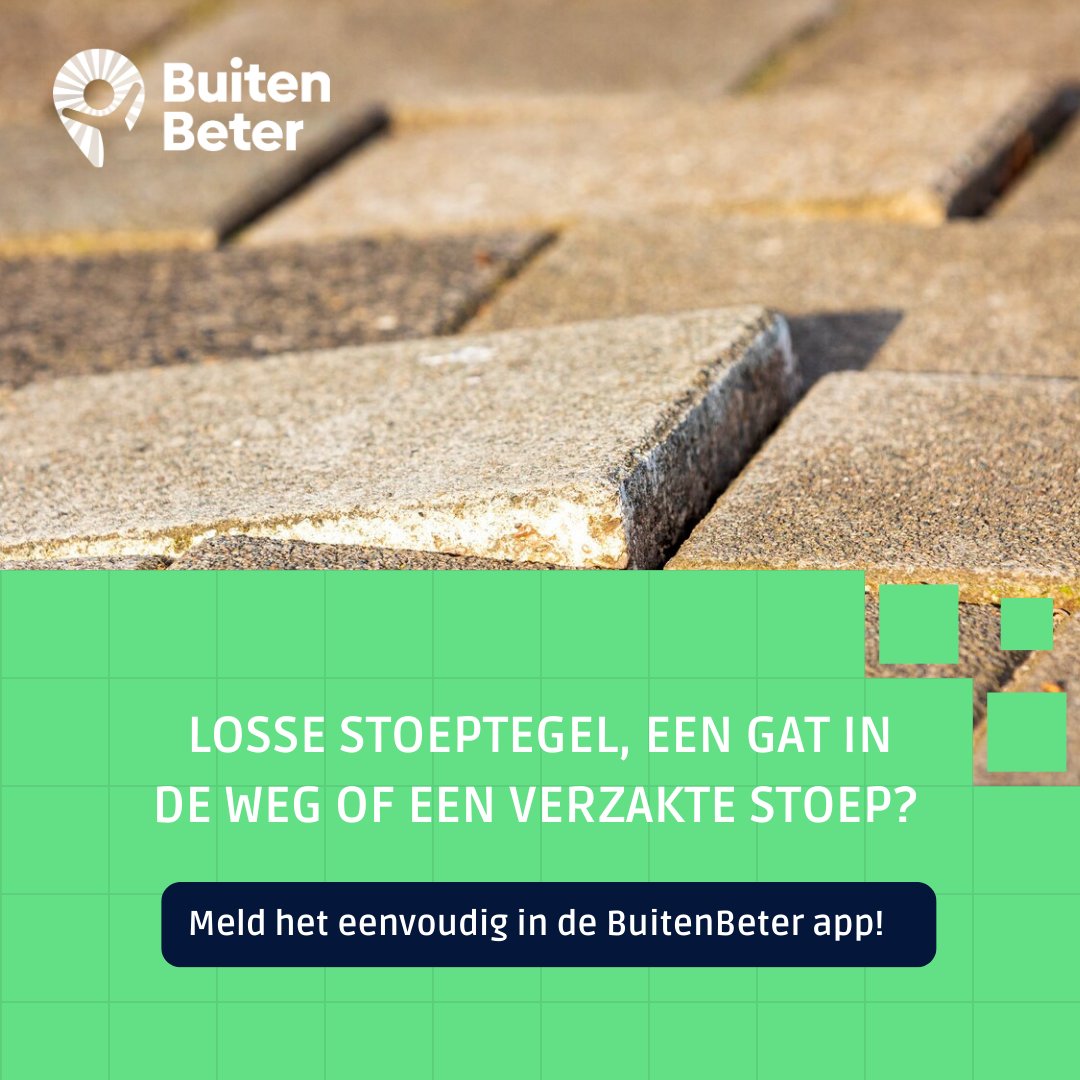 Wat doe jij als je een losse stoeptegel, een gat in de weg of een verzakte stoep ziet? Veel mensen pakken hun telefoon en melden het via BuitenBeter 📲 De afgelopen 3 maanden zijn er maar liefst 16.000 meldingen over bestratingsproblemen doorgegeven, waarvan 50% direct opgelost!
