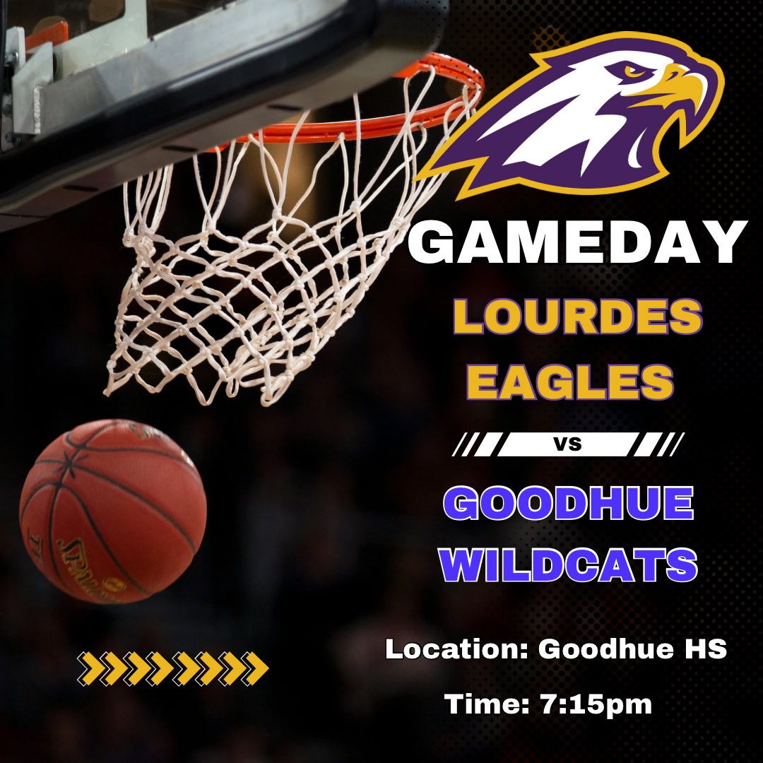 Lourdes Boys Basketball (@lhs_bbb) on Twitter photo 🚨 GAMEDAY 🚨
🏀 Lourdes Eagles (3-20) 🆚 Goodhue Wildcats (17-8)
⏰ 4:30 (C) / 5:45 (JV) / 7:15 (V)
🏆 HVL Conference Matchup
📍Goodhue HS 
🖥️ Watch here
youtube.com/@ghsboysbasket…
#LetsFly 🦅 🚨 GAMEDAY 🚨
🏀 Lourdes Eagles (3-20) 🆚 Goodhue Wildcats (17-8)
⏰ 4:30 (C) / 5:45 (JV) / 7:15 (V)
🏆 HVL Conference Matchup
📍Goodhue HS 
🖥️ Watch here
youtube.com/@ghsboysbasket…
#LetsFly 🦅