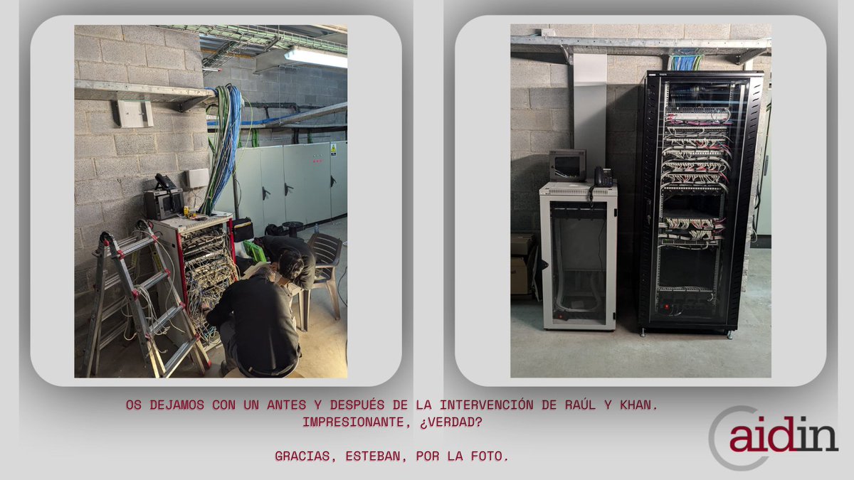Os dejamos con un antes y después de la intervención de Raúl y Khan. Impresionante, verdad?
Gracias, Esteban, por la foto.
#aidin #trabajo #business #construccion #tech #ingenieria #network #electronica #electricidad #servicio #data #cable #fibraoptica #telecomunicaciones #IT #FO