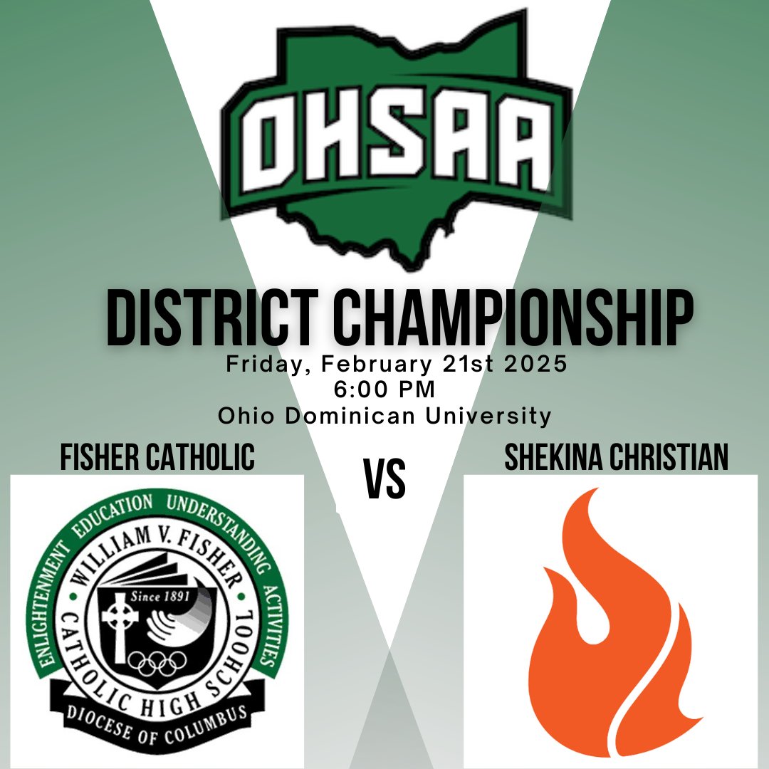 Hadli Gillum (@hadlig25) on Twitter photo 🚨DISTRICT CHAMPIONSHIP GAME🚨
#1 <a href="/girls_fisher/">Fisher Catholic Girls Basketball</a> (21-3) vs #6 Shekina Christian (15-9)
🗓️Friday, February 21st, 2025
⏰ 6:00PM Tip
📍Ohio Dominican University
Go Irish! 🍀🏀 🚨DISTRICT CHAMPIONSHIP GAME🚨
#1 <a href="/girls_fisher/">Fisher Catholic Girls Basketball</a> (21-3) vs #6 Shekina Christian (15-9)
🗓️Friday, February 21st, 2025
⏰ 6:00PM Tip
📍Ohio Dominican University
Go Irish! 🍀🏀