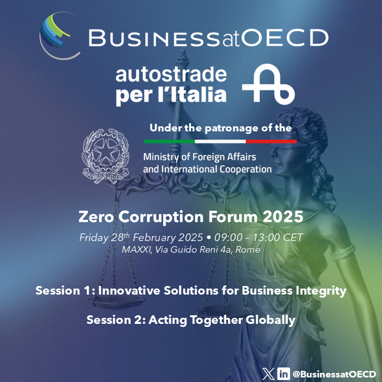 Business at OECD (@businessatoecd) on Twitter photo ⚖️ Next week, we are delighted to hold our Zero Corruption Forum with <a href="/Muovy_ASPI/">Muovy di Autostrade per l’Italia</a> & <a href="/ItalyMFA/">Farnesina 🇮🇹</a>.
We will be joined by <a href="/ItalyMFA_int/">Italy MFA</a>'s <a href="/Antonio_Tajani/">Antonio Tajani</a> & <a href="/edmondocirielli/">edmondo cirielli</a>, <a href="/AnacNazionale/">Autorità Nazionale Anticorruzione</a>'s Giuseppe Busia, <a href="/Siemens_Energy/">Siemens Energy</a>'s Anita Schieffer, <a href="/FondazioneGCNI/">UN Global Compact Network Italia</a>'s Daniela Bernacchi, ⚖️ Next week, we are delighted to hold our Zero Corruption Forum with <a href="/Muovy_ASPI/">Muovy di Autostrade per l’Italia</a> & <a href="/ItalyMFA/">Farnesina 🇮🇹</a>.
We will be joined by <a href="/ItalyMFA_int/">Italy MFA</a>'s <a href="/Antonio_Tajani/">Antonio Tajani</a> & <a href="/edmondocirielli/">edmondo cirielli</a>, <a href="/AnacNazionale/">Autorità Nazionale Anticorruzione</a>'s Giuseppe Busia, <a href="/Siemens_Energy/">Siemens Energy</a>'s Anita Schieffer, <a href="/FondazioneGCNI/">UN Global Compact Network Italia</a>'s Daniela Bernacchi,