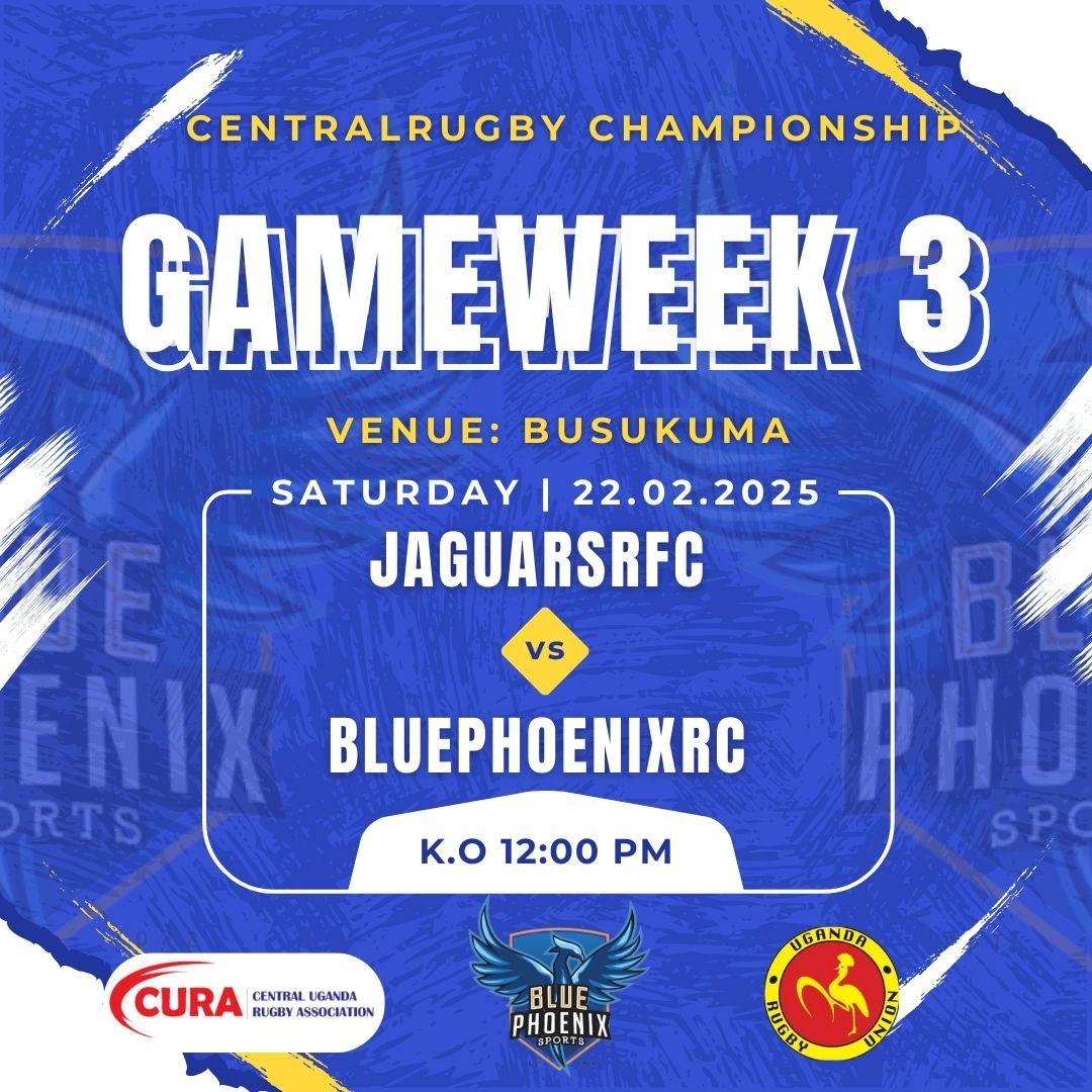 GAMEWEEK 3 IS HERE! 🔥 

We're fired up to face Jaguars RFC this Saturday at Busukuma!  Join us for an epic clash in the Central Rugby Championship.  Let's bring the heat,🥵🥵 BluePhoenix fam! 

#WeAlwaysRise
#MOTOOOO 
🔥🔥🔥🔥🔥🔥🔥🔥🔥