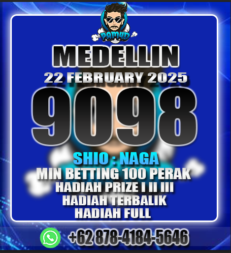 PAM4D_OFFICIAL's tweet image. RESULT                           
PASARAN : MEDELLIN
TANGGAL : 22 FEBRUARY 2025
SAH  : 9098
SHIO  : NAGA
#PAM4D