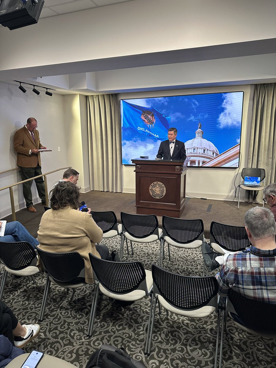 grantpalmertv's tweet image. HAPPENING NOW: State Rep. Andy Fugate announcing a lawsuit against Governor Kevin Stitt over his executive order directing all full-time state employees to work in their agencies’ physical offices. #OKleg