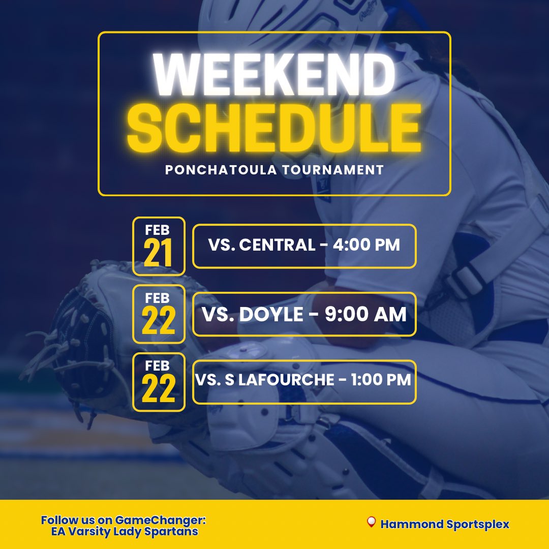 Your Lady Spartans are back in action this weekend at the Ponchatoula Tournament. 

Follow us on GameChanger!