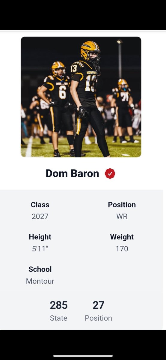dombaron8's tweet photo. Extremely blessed to be ranked as the #27 WR in the state of PA and the #285 player in the state. In the class of 27’. We all start somewhere I can’t wait to be top 10 WR after this season. Just getting started‼️‼️‼️ @PRZPAvic @PrepRedzone @WPIAL_Insider @PA_TodaySports @CRU7v7 https://t.co/hubBkrgEuV