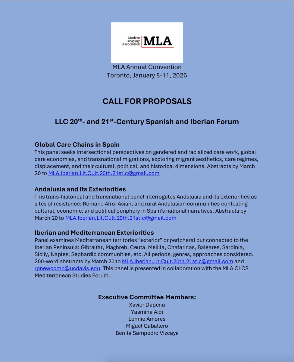 Join us in Toronto, in January 2026, for one of these exciting panels at the MLA Conference. Please do send us your proposals before March 20th.