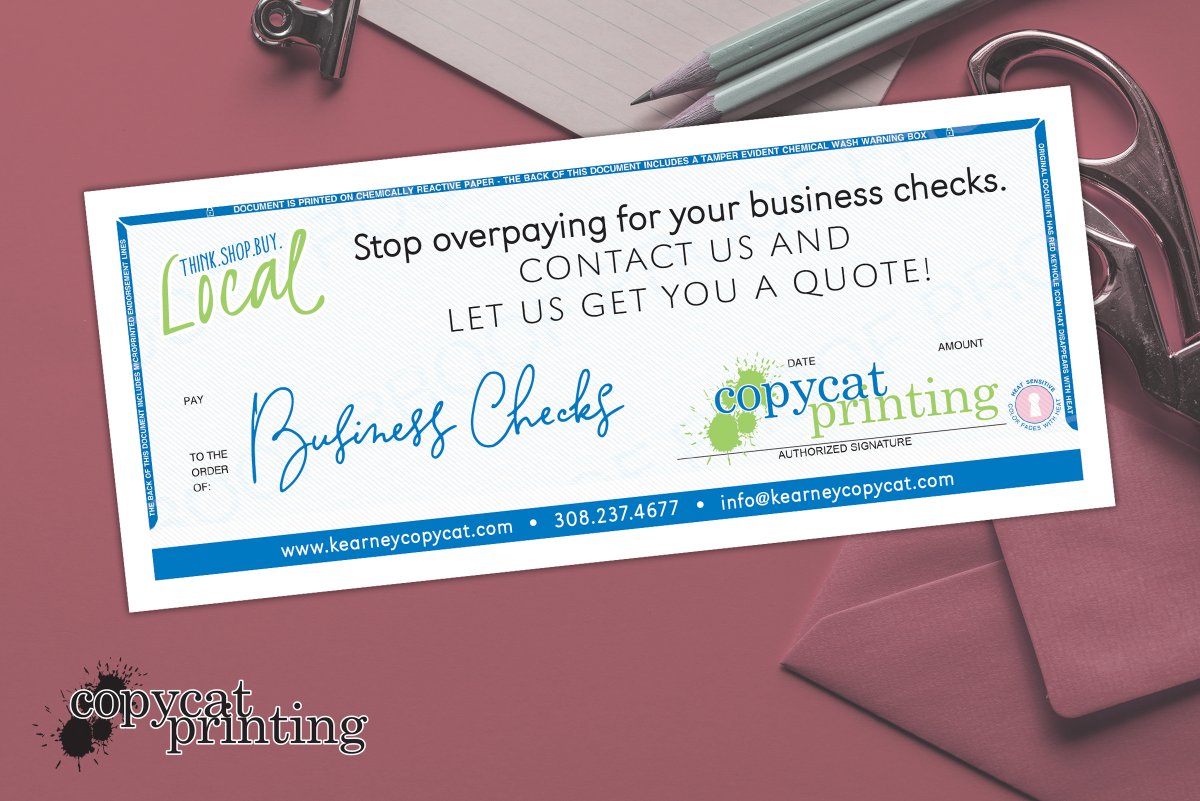 Don't forget to get your Business Checks ordered!

Contact us for a custom quote.

308.234.4677 - info@kearneycopycat.com - 2100 Ave A, Kearney