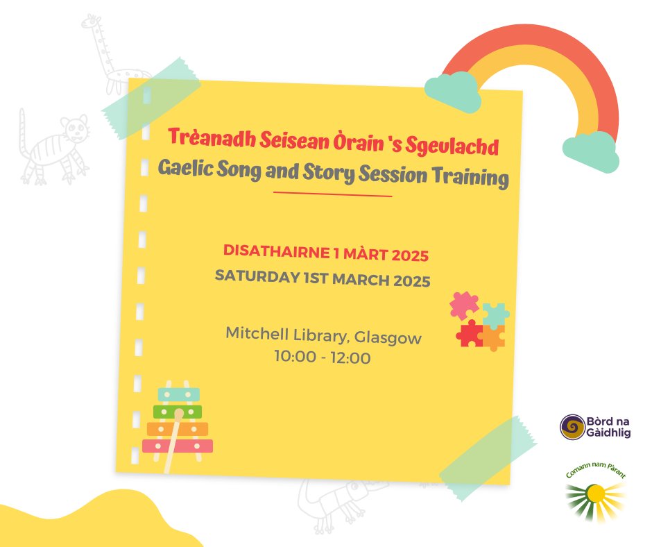 Bòrd na Gàidhlig (@bordnagaidhlig) on Twitter photo Only 1 week to go until this training session⏳
Don't miss your chance to come along‼
More information & registration📲👇
bit.ly/Trèanadh--Seis…
#Gàidhlig #Gaelic #SeachdainNaGàidhlig #SeachdainNaGàidhlig2025 <a href="/CnPNaiseanta/">Comann Nam Pàrant</a> Only 1 week to go until this training session⏳
Don't miss your chance to come along‼
More information & registration📲👇
bit.ly/Trèanadh--Seis…
#Gàidhlig #Gaelic #SeachdainNaGàidhlig #SeachdainNaGàidhlig2025 <a href="/CnPNaiseanta/">Comann Nam Pàrant</a>