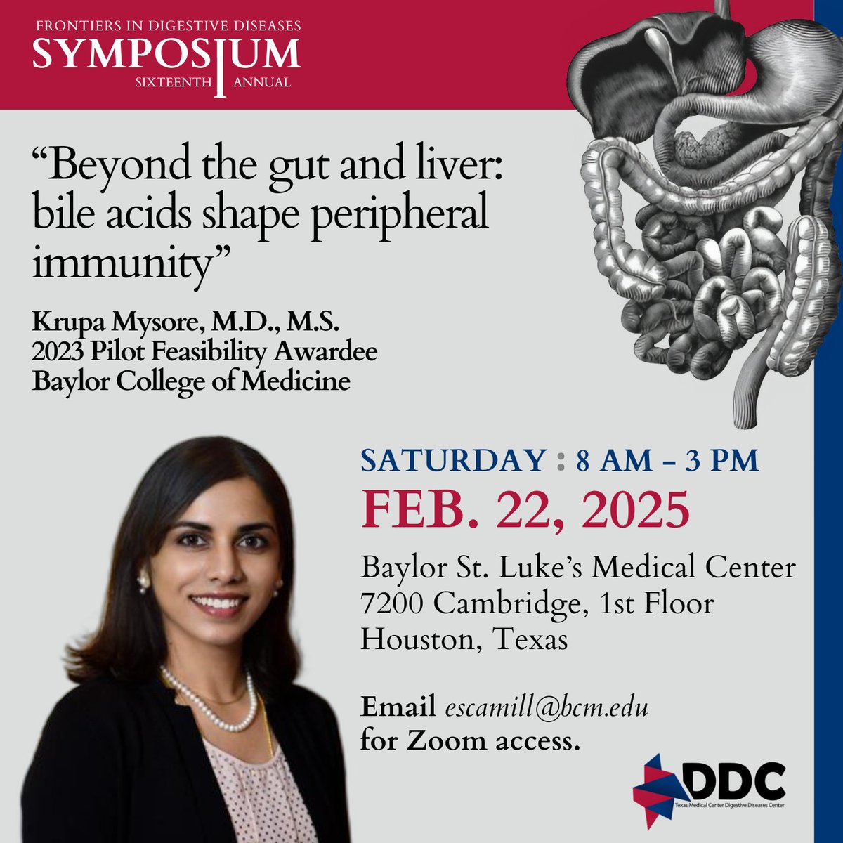 TMC Digestive Diseases Center (@tmcddc) on Twitter photo π₯ Symposium Spotlight π₯
With expertise in both the clinical and research sides of #pediatric #hepatology, Dr. <a href="/KrupaMysoreMD/">Krupa Mysore</a> works as both a transplant hepatologist and laboratory scientist! She tackles many liver-related topics, including #cholestasis, #immunology, and more. π₯ Symposium Spotlight π₯
With expertise in both the clinical and research sides of #pediatric #hepatology, Dr. <a href="/KrupaMysoreMD/">Krupa Mysore</a> works as both a transplant hepatologist and laboratory scientist! She tackles many liver-related topics, including #cholestasis, #immunology, and more.