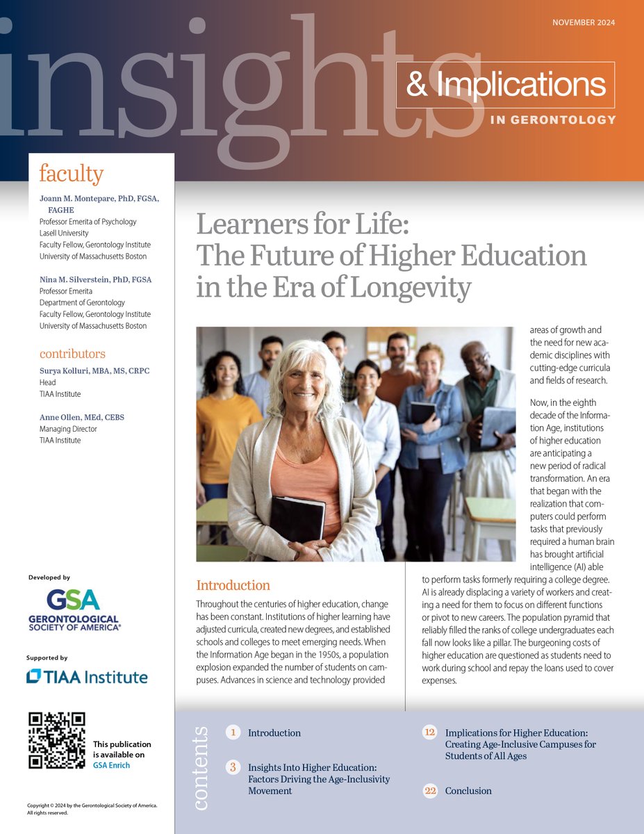 Gerontological Society of America (GSA) (@geronsociety) on Twitter photo New GSA webinar explores transforming #highered institutions into #agefriendly spaces that serve #lifelonglearners. From returning students to faculty planning for retirement, discover opportunities at the intersection of aging & education. <a href="/TIAAInstitute/">TIAA Institute</a> gsaenrich.geron.org/longevity New GSA webinar explores transforming #highered institutions into #agefriendly spaces that serve #lifelonglearners. From returning students to faculty planning for retirement, discover opportunities at the intersection of aging & education. <a href="/TIAAInstitute/">TIAA Institute</a> gsaenrich.geron.org/longevity