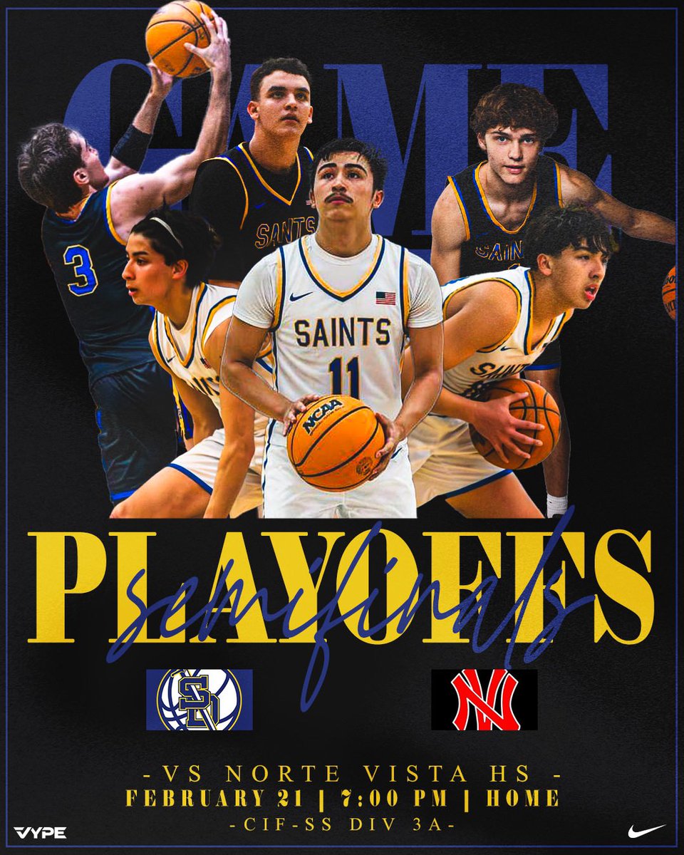 SanDimasBBall's tweet photo. 🚨GAMEDAY ALERT🚨

Your Saints are in the Semifinals for the first time in 25 years. Home court tonight, BLUE out. Come support! #GRIT

#6 San Dimas (19-11) vs. Norte Vista (25-6)

🆚 Norte Vista
🕗 7:00 PM
📍 San Dimas HS
🏆 CIF-SS Div. 3A Playoffs https://t.co/3EVEa3yTx6