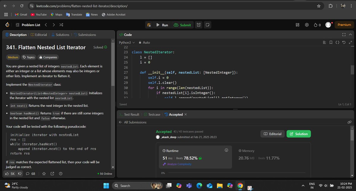 _deep_star's tweet photo. Hello All, I have completed #Day417 of #365DaysofCode Challenge with @scaler_official
Question solved - Flatten Nested List Iterator
discord link : https://t.co/KZjzYqsRFf
#scalerdiscordcommunity #codewithscaler #365daysofcodescaler #365DaysofCode https://t.co/IboSVfW6D3