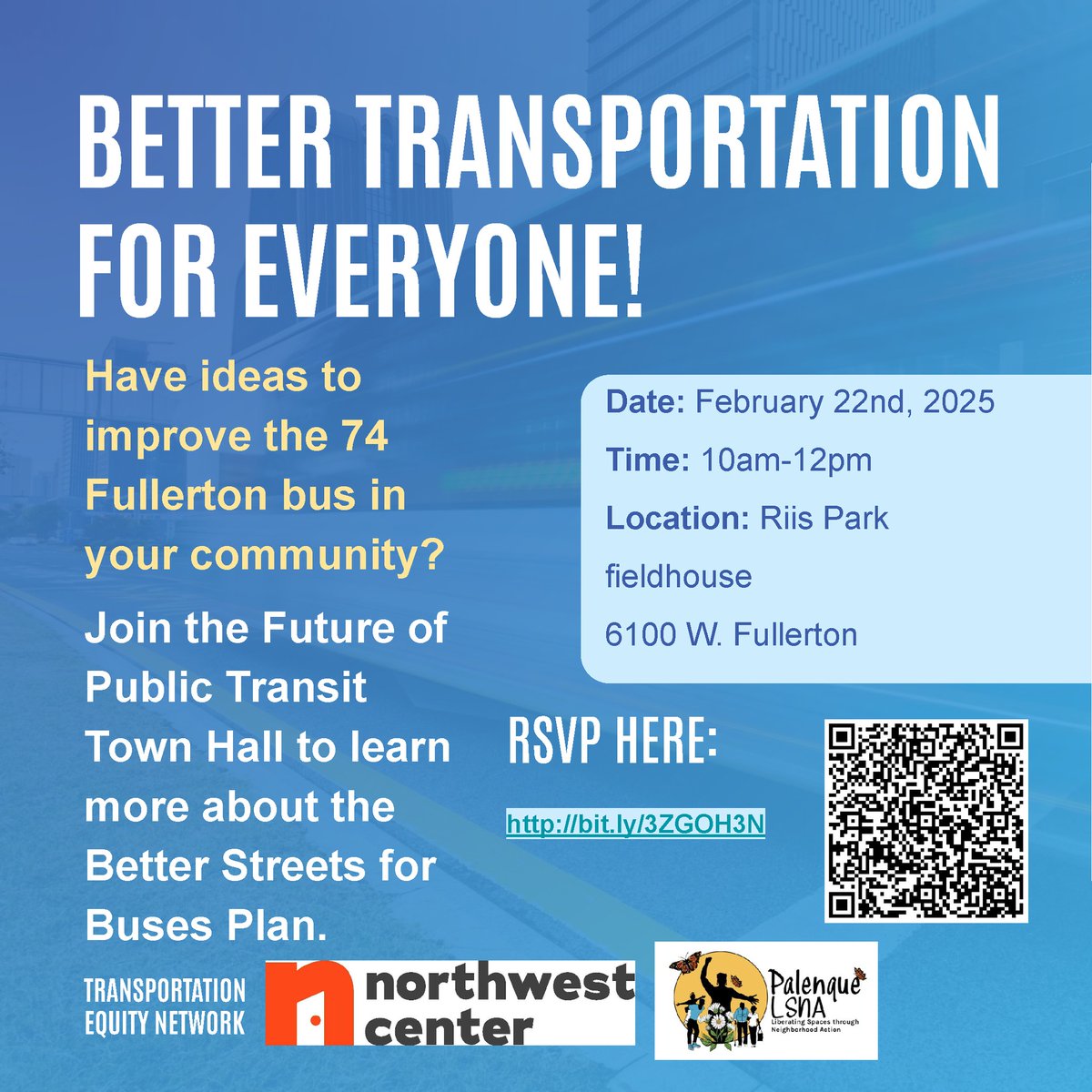 Join The Future of Public Transit Town Hall For Fullerton Ave! 🚍Whether your bus is always late, stuck in traffic, or could use other enhancements, let your voice be heard &amp; help shape the modernization of the Fullerton Avenue bus corridor. Register here: bit.ly/3ZGOH3N