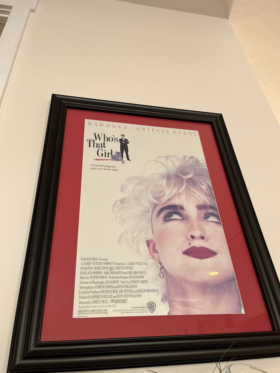 Framed poster of this #popcornclassic “Who’s That Girl” (93 min) at my Airbnb. I give it 5 bags of popcorn and a tube of red lipstick!