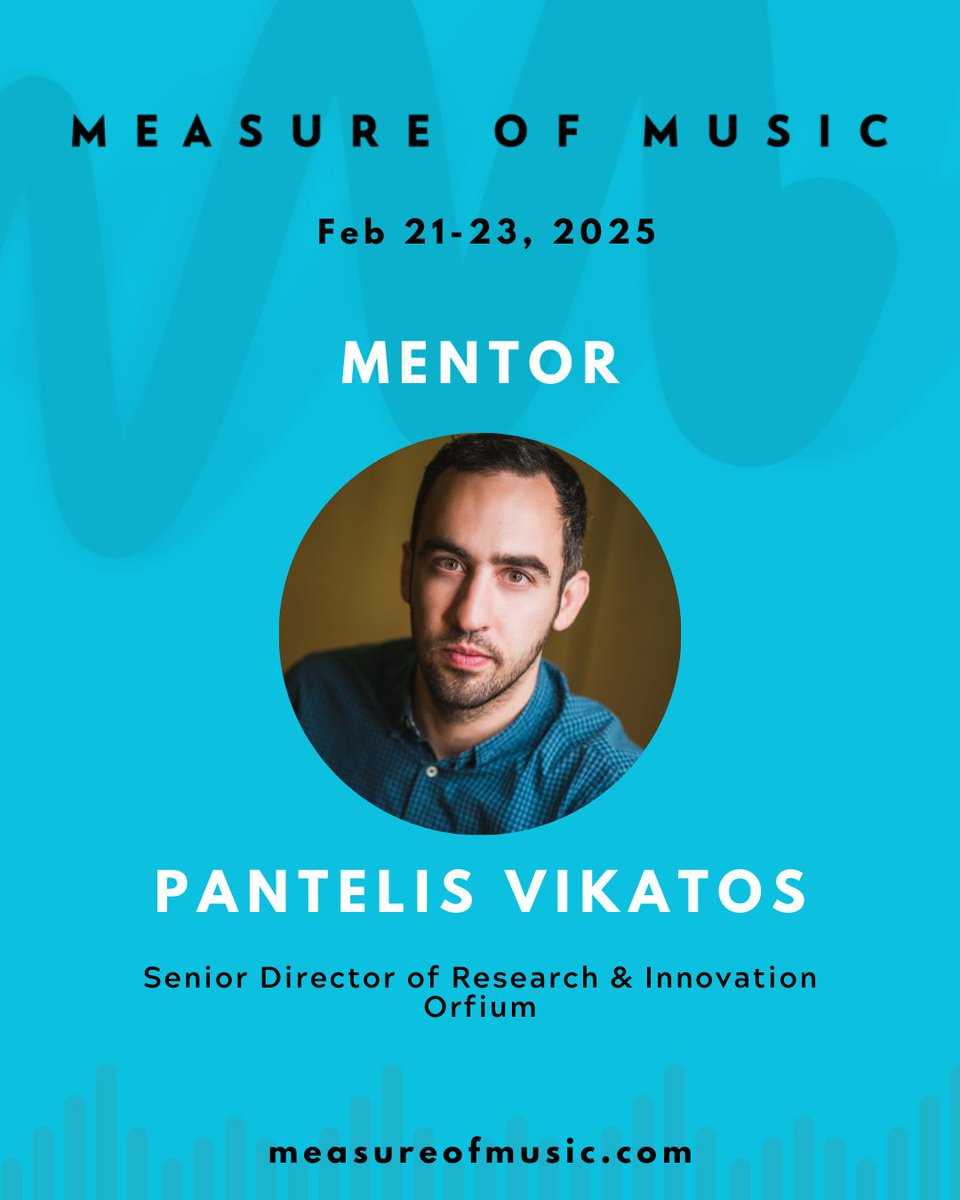 Heading to <a href="/measure_music/">Measure of Music</a> 2025?  Don't miss our very own <a href="/VikatosPantelis/">Pantelis Vikatos</a>!  

He'll be there, and we're excited to see the innovative projects that emerge when teams combine music, data, and AI. 🚀

#MeasureOfMusic #Hackathon #AITech #Mentorship