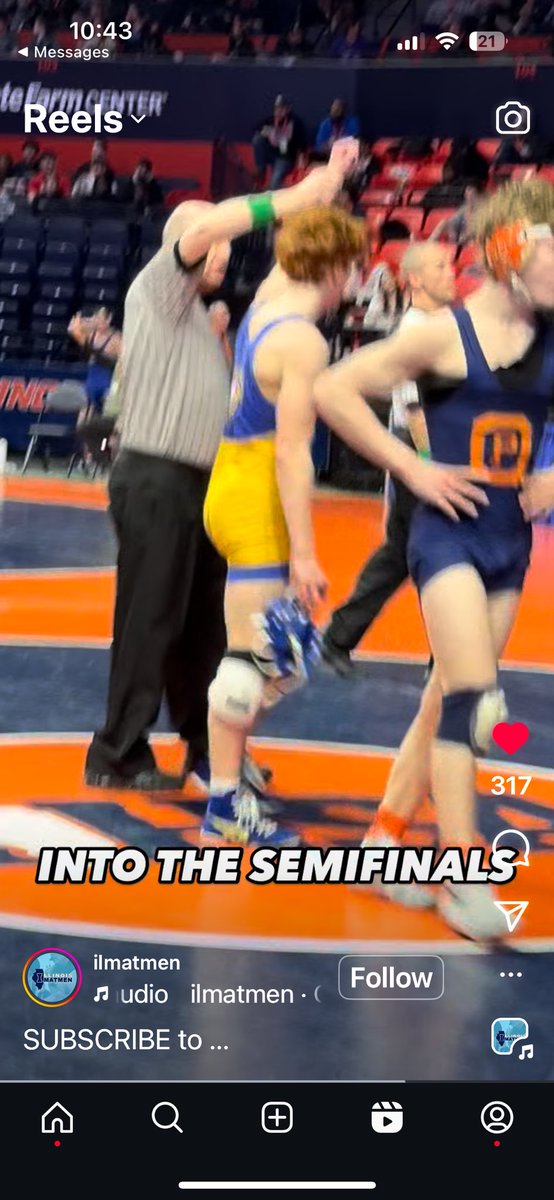 Congratulations to Griff Powell for his win this morning putting him into the Semifinals at 132lbs. in 3A at the IHSA Wrestling Individual State Tournament. Jack Kutchek lost a tough match at 138 pounds this morning in the consolation side of the bracket. #Mean-Tough!!