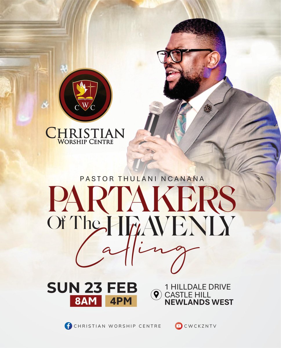 CWCKZNTV's tweet image. Join us this coming Sunday on our Partakers of the Heavenly calling service at 08:00am, in 1 Hilldale dr, Castle Hill, Newlands West

#cwckzn #kuyenzekaDoubleConfirmation