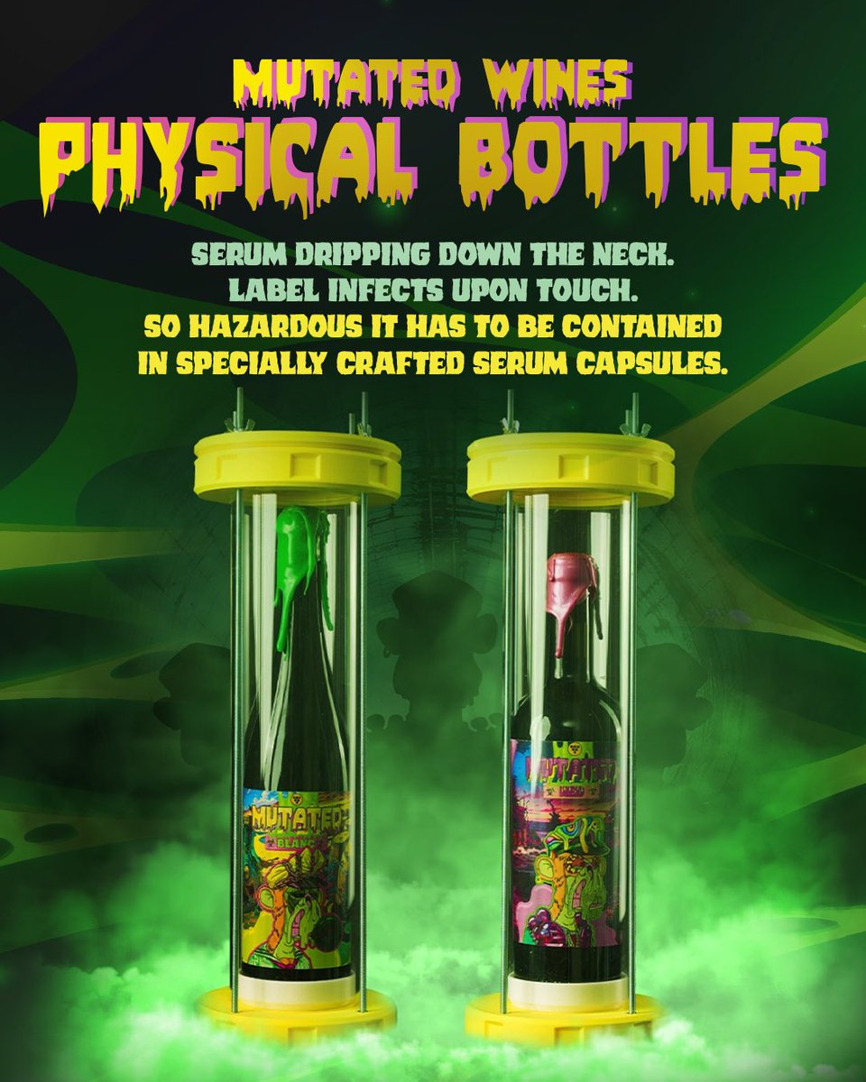 The Mutated Wines Drop is Near  

🧪 The Mutated Wines Collection is almost here.  

99 Blanc, 99 Red—each bottle stored in serum-inspired capsules and linked to its own NFT.  

The drop announcement is coming soon. Stay tuned!