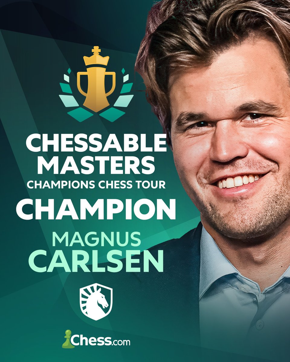 chesscom's tweet image. Magnus Carlsen wins the @chessable Masters 🏆

The king of the CCT is back - and wins without dropping a match! Magnus advances to the @EWC_EN, and secures his first victory under the @TeamLiquid banner!