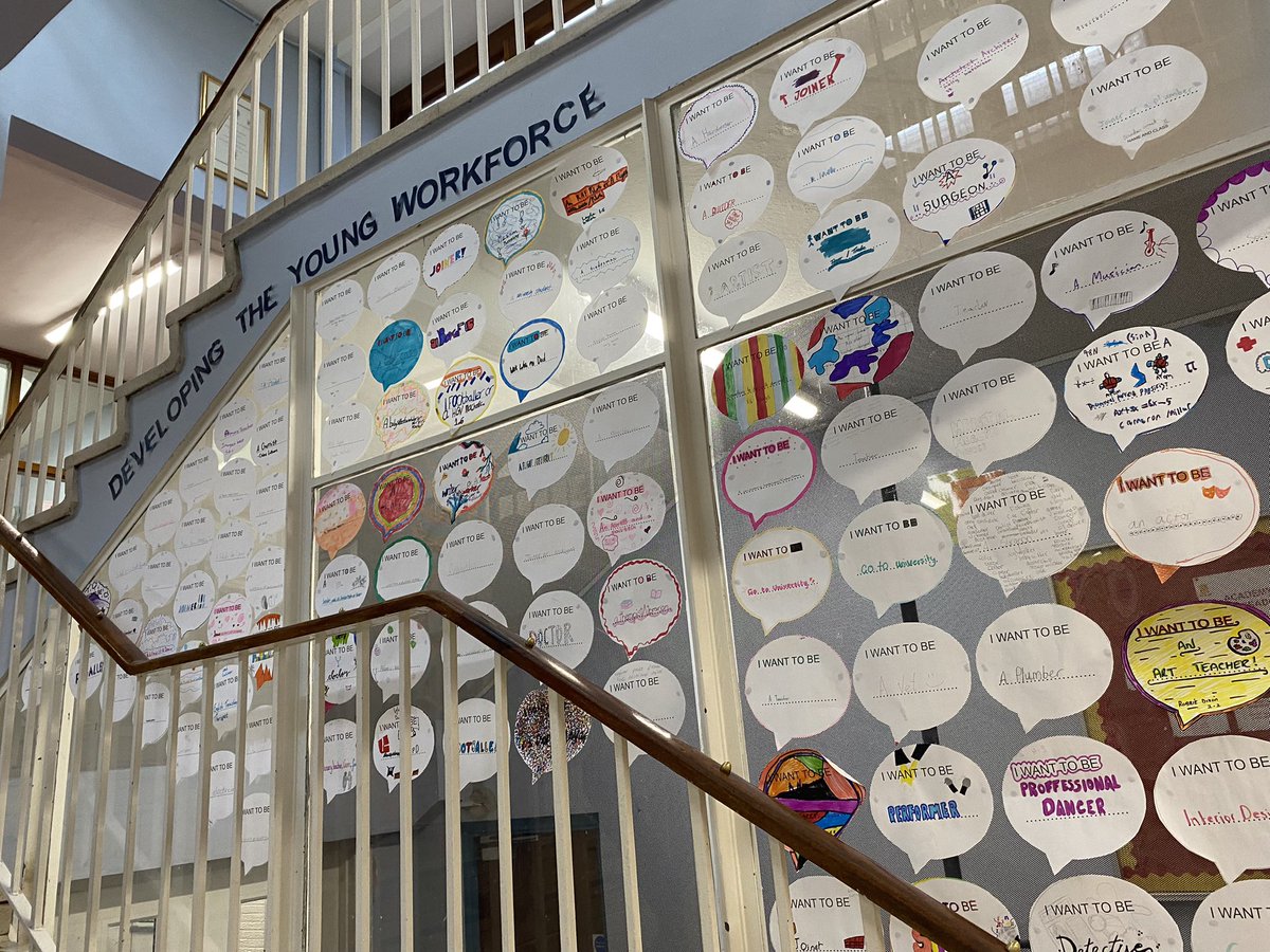 BellshillW's tweet image. 🌍Still one of our favourite DYW displays, the Pupil ‘I Want to Be’ statements on display in the main foyer🌍These are updated during our annual Careers Week every November.
#FindYourPath #Destinations