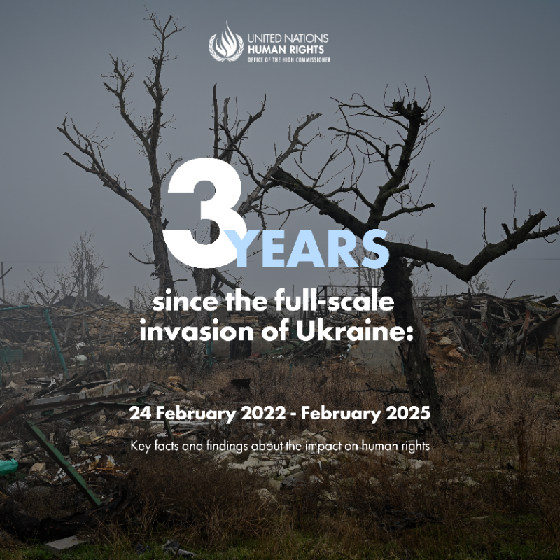 Russia’s full-scale invasion of Ukraine has led to 3 years of persistent, escalating human rights violations &amp; breaches of international humanitarian law, <a href="/UNHumanRights/">UN Human Rights</a> reports.

Human rights of all those affected must be central to peace negotiations:
hrmmu-3-year-update.my.canva.site