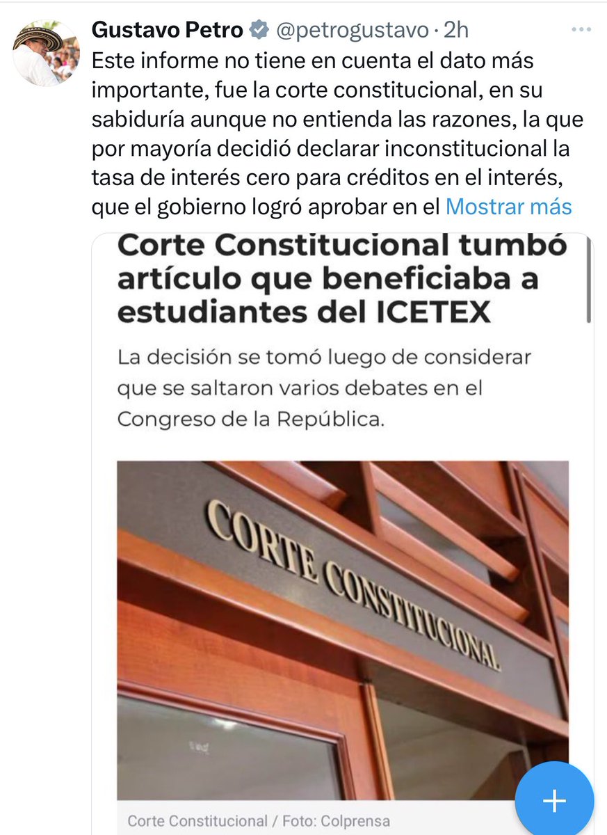 Ay presidente <a href="/petrogustavo/">Gustavo Petro</a>, su capacidad de MENTIR es realmente aterradora. 

Esto no es cierto y usted lo sabe. Lo que tumbó la Corte fue la propuesta de que fueran las universidades las que financiaran la tasa, pues eso debe hacerlo el Icetex. 

Su desprecio por los jóvenes en