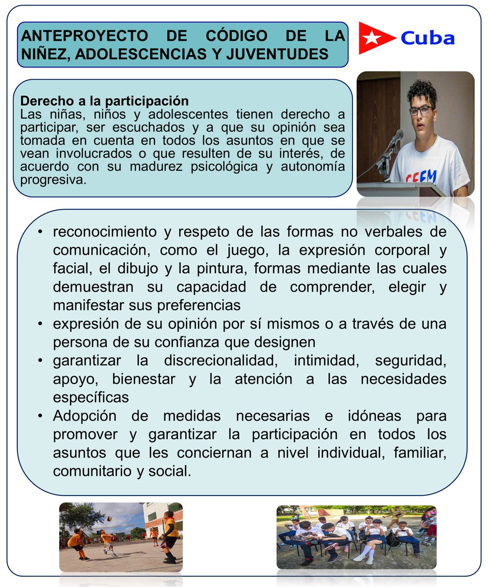 #CubaMined. Las niñas, niños y adolescentes tienen derecho a participar, ser escuchados y a que su opinión sea tomada en cuenta en todos los asuntos en que se vean involucrados o que resulten de su interés. Tu opinión cuenta sitio: mined.gob.cu
#ConsultaCódigo