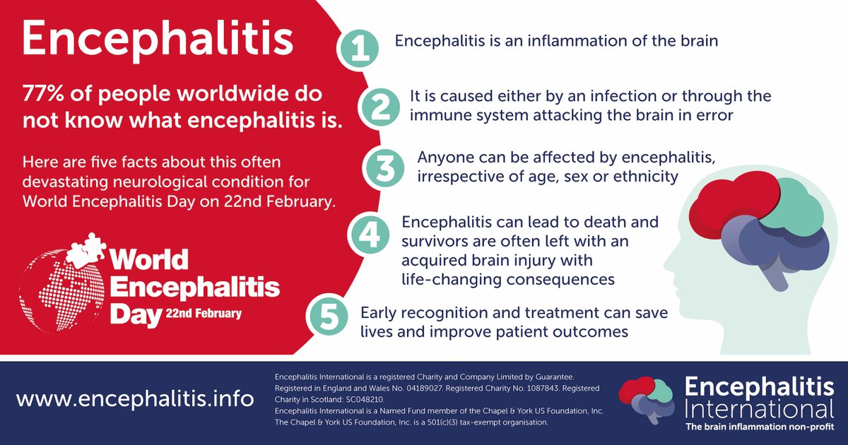 soleohealth's tweet image. Feb 22 is World Encephalitis Day. This brain inflammation affects 250k Americans, yet 77% worldwide don&apos;t know what it is. Early diagnosis saves lives. Let&apos;s spread awareness! #WorldEncephalitisDay #FightEncephalitis #SimplifyingComplexCare #SpecialtyPharmacy