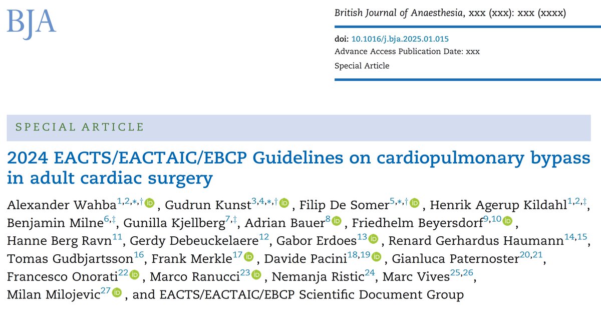 Alessandro Belletti (@alebelletti1) on Twitter photo <a href="/SRAnesthesiaICU/">San Raffaele Anesthesia and Intensive Care</a> contributed with 10 papers to the <a href="/EACTAIC/">EACTAIC</a> <a href="/EACTS/">EACTS</a> <a href="/The_EBCP/">The EBCP</a> Guidelines on CPB for Adult Cardiac Surgery, including three mRCT published on <a href="/NEJM/">NEJM</a>!
➡️levosimendan
➡️volatile anesthetics vs propofol
➡️aminoacids
➡️sedation monitoring
➡️GDT
➡️calcium for CPB wean <a href="/SRAnesthesiaICU/">San Raffaele Anesthesia and Intensive Care</a> contributed with 10 papers to the <a href="/EACTAIC/">EACTAIC</a> <a href="/EACTS/">EACTS</a> <a href="/The_EBCP/">The EBCP</a> Guidelines on CPB for Adult Cardiac Surgery, including three mRCT published on <a href="/NEJM/">NEJM</a>!
➡️levosimendan
➡️volatile anesthetics vs propofol
➡️aminoacids
➡️sedation monitoring
➡️GDT
➡️calcium for CPB wean