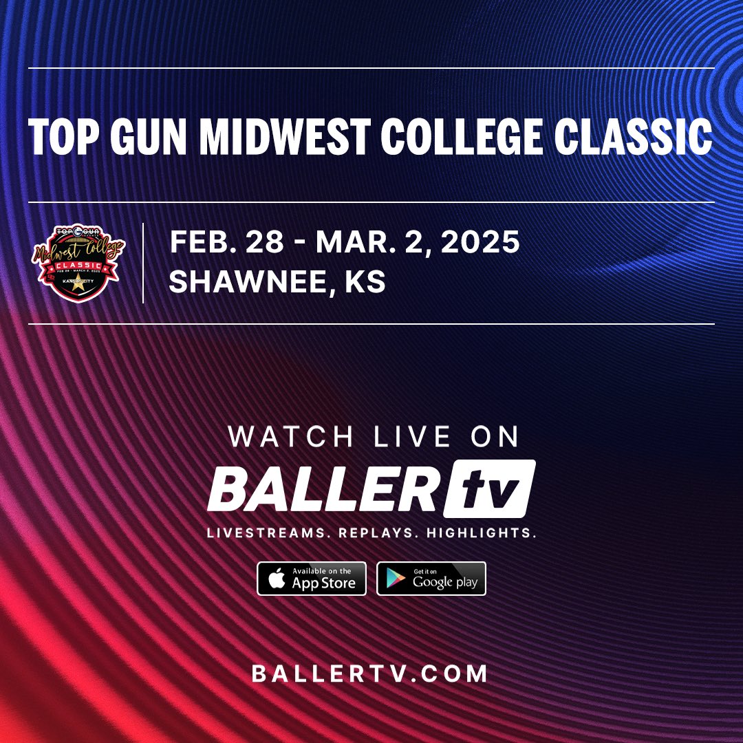 TopGunEvents's tweet photo. Game on! Catch the Midwest College Classic!🥎 If you can’t make it to the field, don’t worry – we’ve got you covered with a streaming option  provided by, @BallerTV , to cheer us on from anywhere!💥 #bettertogether #collegeclassic #midwest #streaminglive https://t.co/DJtw7Io3gH