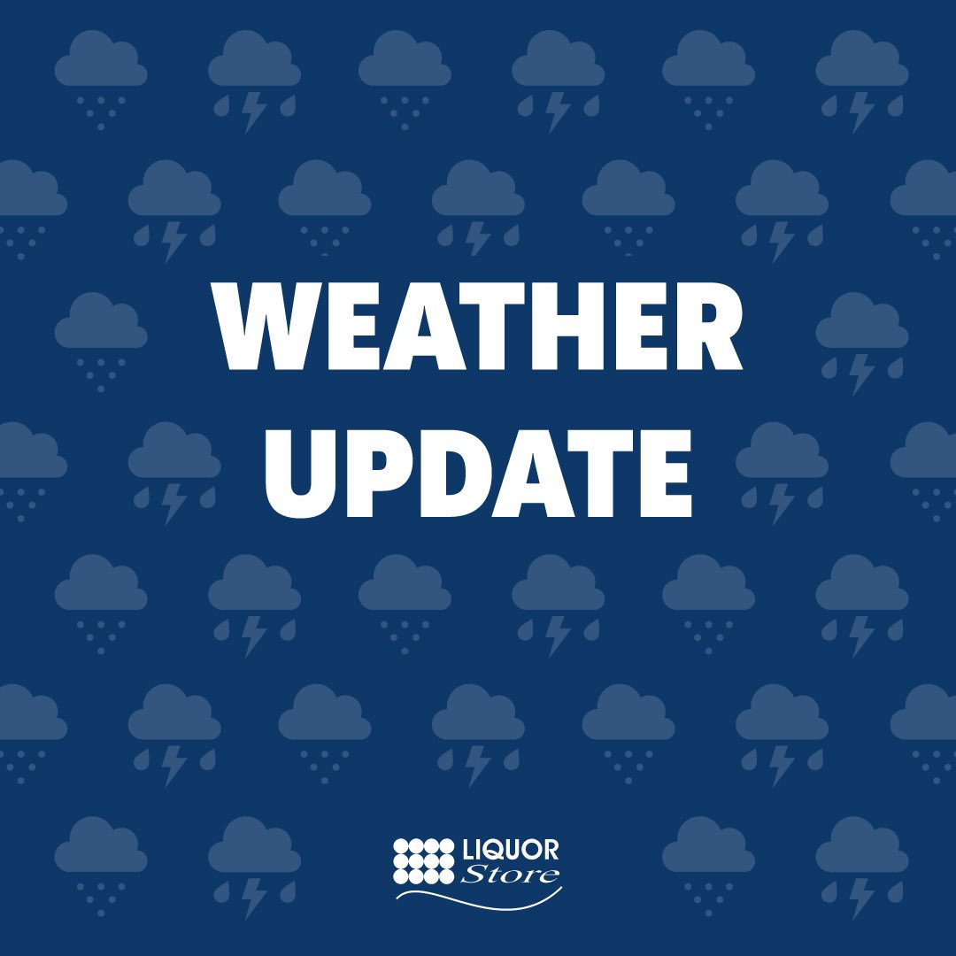 Corporate Liquor Stores in St. John’s, Mount Pearl, Paradise and CBS, as well as, Head Office, Rock Spirits and the Distribution Centre will be CLOSING at 2:00pm for the day #WeatherUpdate