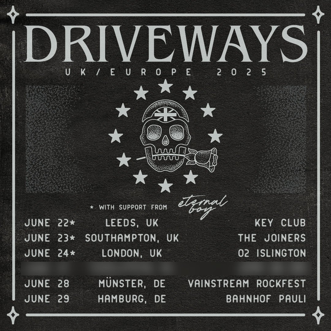Driveways (@drivewaysband) on Twitter photo UK 🇬🇧 / Europe 🇩🇪, we are heading your way in June! Support from <a href="/eternalboymusic/">☀️Eternal Boy☀️</a> in the UK and a headliner in Germany.
Tickets on sale this Monday Feb 24th. UK 🇬🇧 / Europe 🇩🇪, we are heading your way in June! Support from <a href="/eternalboymusic/">☀️Eternal Boy☀️</a> in the UK and a headliner in Germany.
Tickets on sale this Monday Feb 24th.