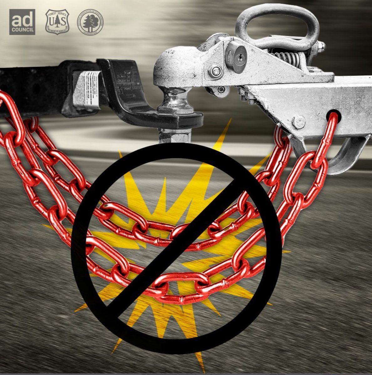 Dragging chains can cause sparks and lead to wildfires. You can help prevent a wildfire by crossing chains properly when pulling a trailer.

For more info on preventing wildfires with equipment use, visit bit.ly/3X02fnN.
