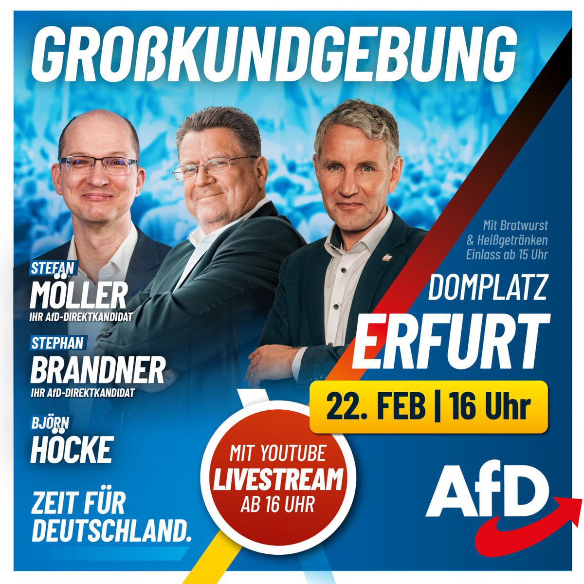 Liebe Freunde, morgen endet der Wahlkampf! 

Wir treffen uns ein letztes Mal vor der Bundestagswahl am 23. Februar. Seid mit tausenden anderen dabei! Vor Ort, oder auch im Livestream.